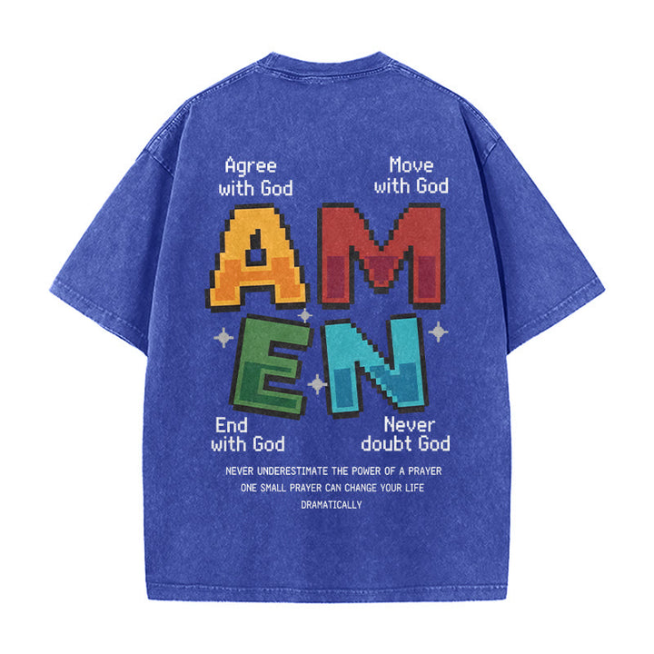 Christianartworkshop Amen Pixel Art Agree Move End Never Akronym Vorder- und Rückseite Druck Waschtes T-Shirt - image 23