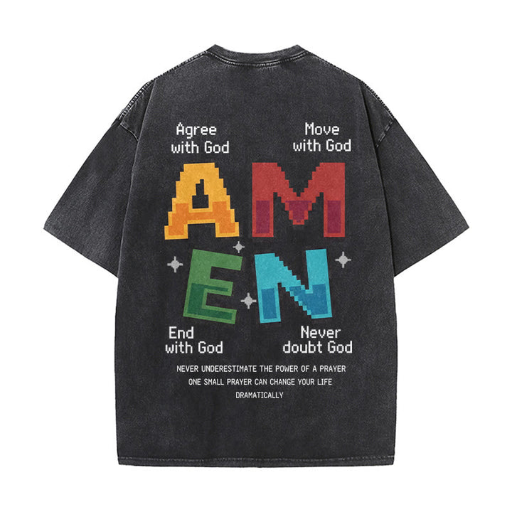 Christianartworkshop Amen Pixel Art Agree Move End Never Akronym Vorder- und Rückseite Druck Waschtes T-Shirt - image 8