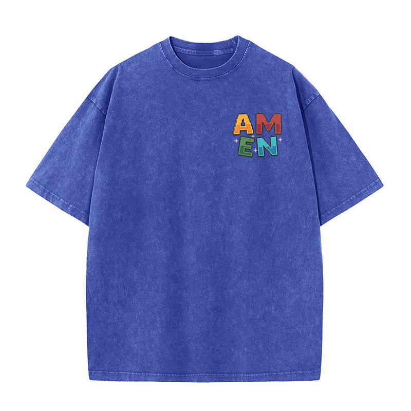 Christianartworkshop Amen Pixel Art Agree Move End Never Akronym Vorder- und Rückseite Druck Waschtes T-Shirt - image 22