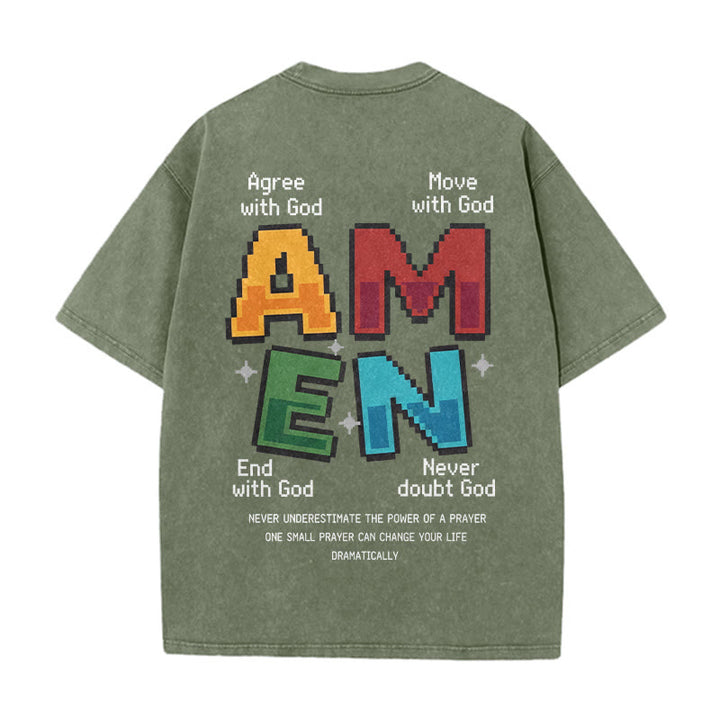 Christianartworkshop Amen Pixel Art Agree Move End Never Akronym Vorder- und Rückseite Druck Waschtes T-Shirt - image 11