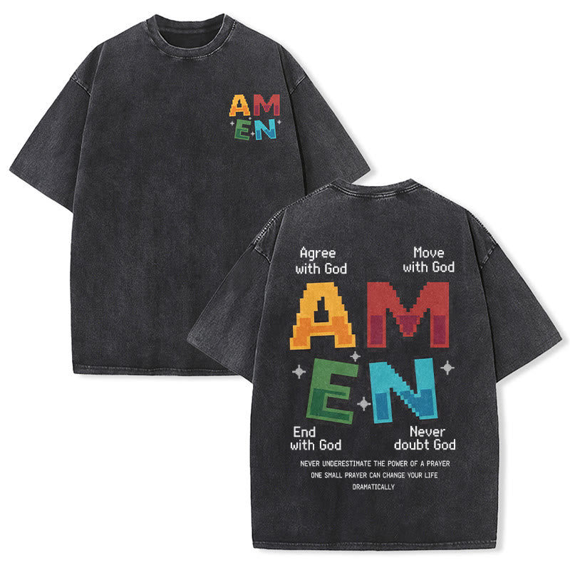 Christianartworkshop Amen Pixel Art Agree Move End Never Akronym Vorder- und Rückseite Druck Waschtes T-Shirt - Schwarz - 5XL - image 6