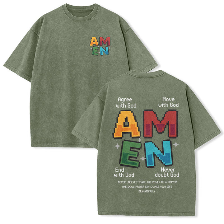 Christianartworkshop Amen Pixel Art Agree Move End Never Akronym Vorder- und Rückseite Druck Waschtes T-Shirt - Armeegrün - 5XL - image 9