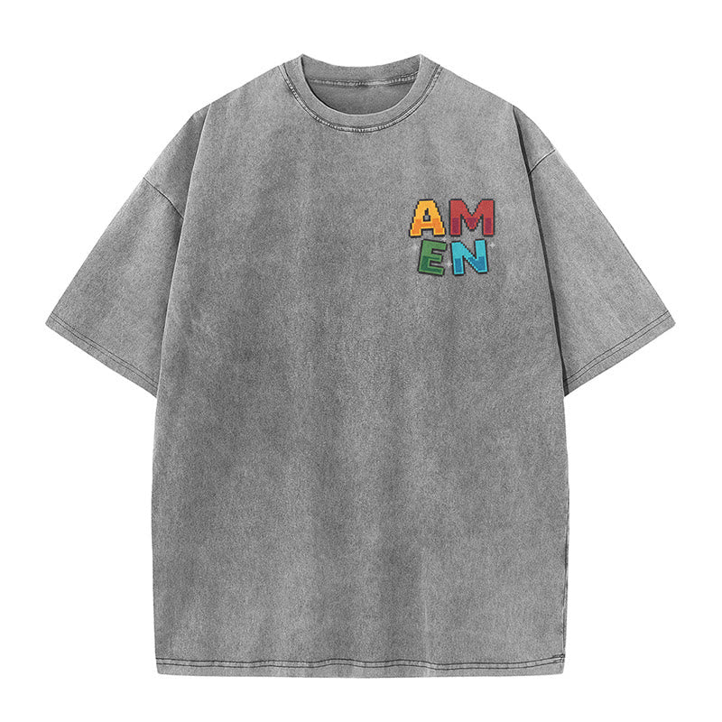 Christianartworkshop Amen Pixel Art Agree Move End Never Akronym Vorder- und Rückseite Druck Waschtes T-Shirt - image 25