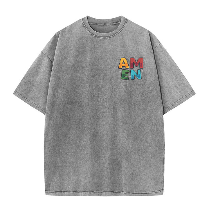 Christianartworkshop Amen Pixel Art Agree Move End Never Akronym Vorder- und Rückseite Druck Waschtes T-Shirt - image 25