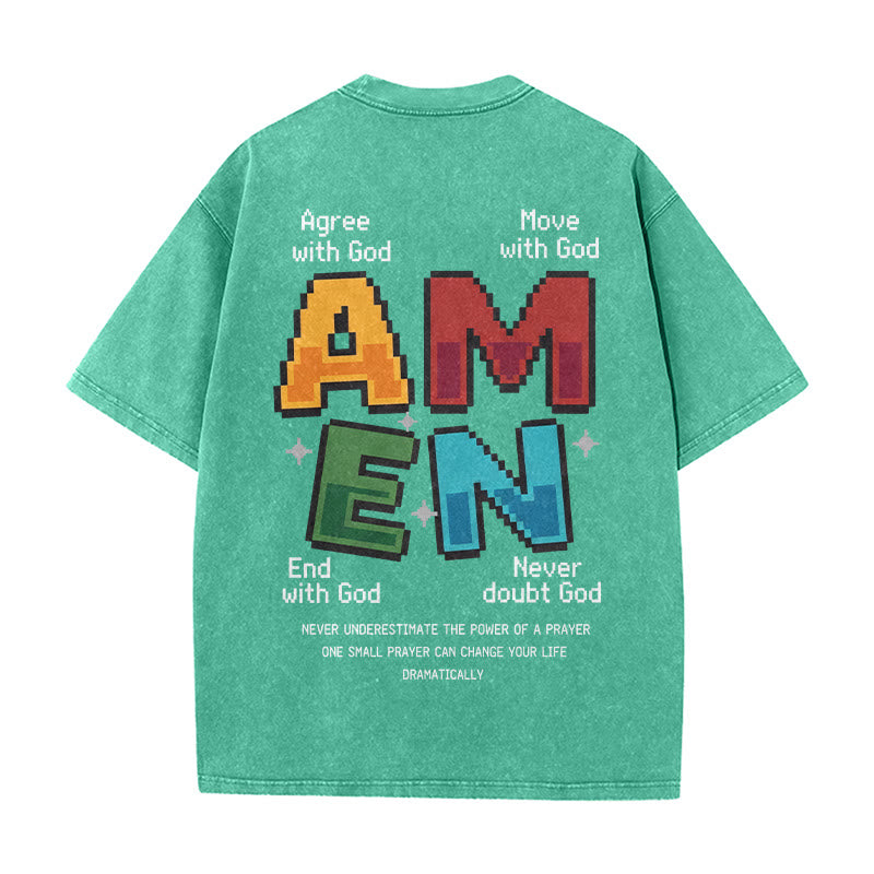 Christianartworkshop Amen Pixel Art Agree Move End Never Akronym Vorder- und Rückseite Druck Waschtes T-Shirt - image 14