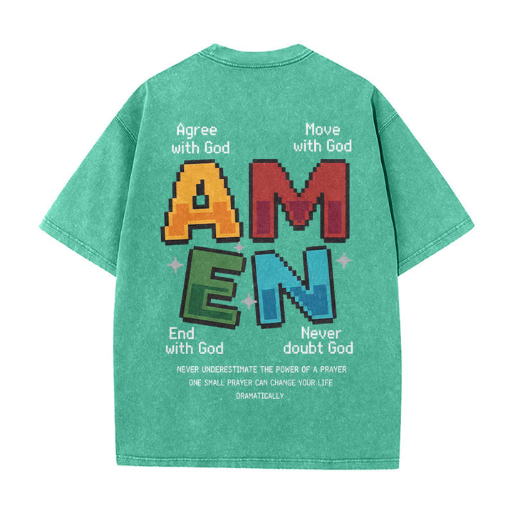 Christianartworkshop Amen Pixel Art Agree Move End Never Akronym Vorder- und Rückseite Druck Waschtes T-Shirt - image 14