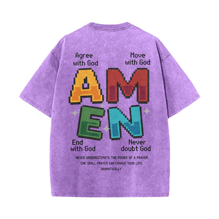 Christianartworkshop Amen Pixel Art Agree Move End Never Akronym Vorder- und Rückseite Druck Waschtes T-Shirt - image 20