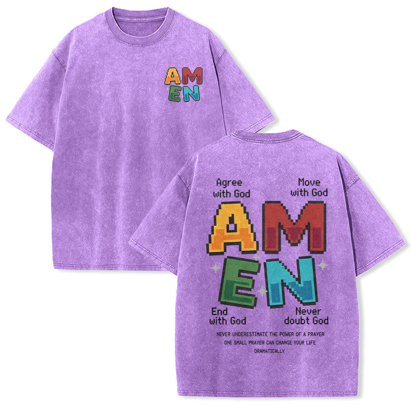 Christianartworkshop Amen Pixel Art Agree Move End Never Akronym Vorder- und Rückseite Druck Waschtes T-Shirt - Lila - 5XL - image 18