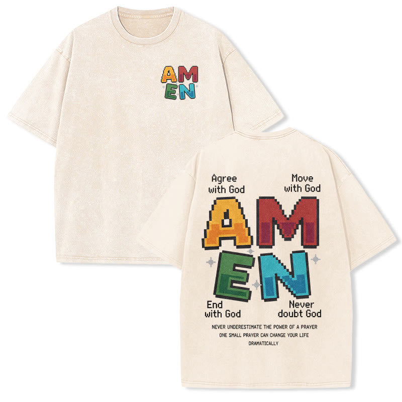 Christianartworkshop Amen Pixel Art Agree Move End Never Akronym Vorder- und Rückseite Druck Waschtes T-Shirt - Beige - 5XL - image 3