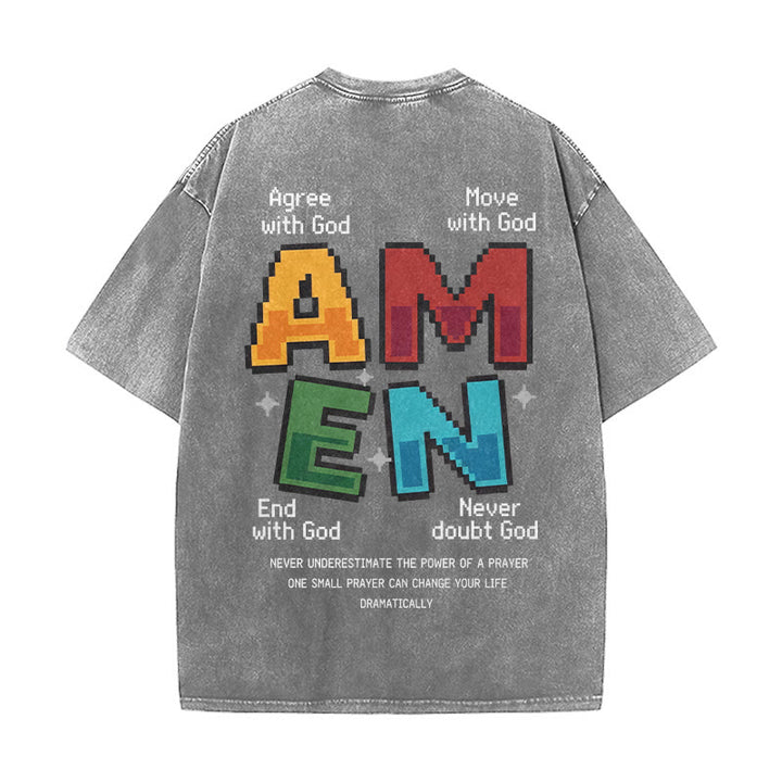 Christianartworkshop Amen Pixel Art Agree Move End Never Akronym Vorder- und Rückseite Druck Waschtes T-Shirt - image 26