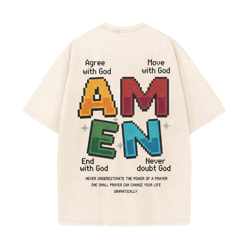 Christianartworkshop Amen Pixel Art Agree Move End Never Akronym Vorder- und Rückseite Druck Waschtes T-Shirt - image 5