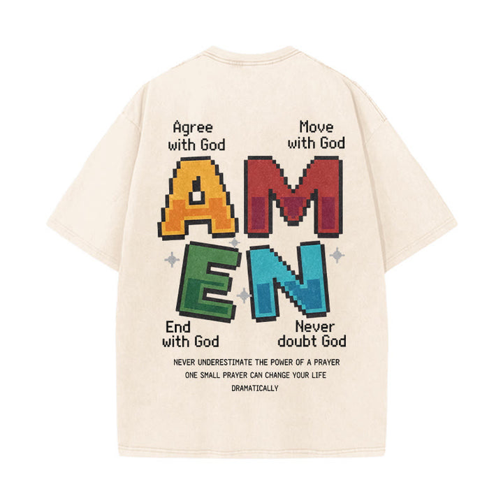 Christianartworkshop Amen Pixel Art Agree Move End Never Akronym Vorder- und Rückseite Druck Waschtes T-Shirt - image 5