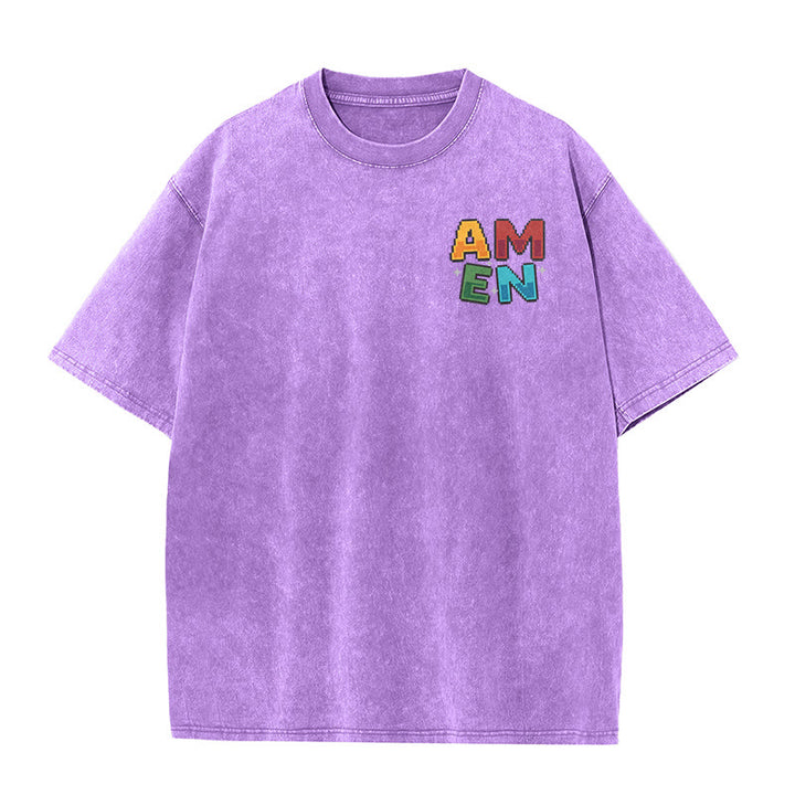 Christianartworkshop Amen Pixel Art Agree Move End Never Akronym Vorder- und Rückseite Druck Waschtes T-Shirt - image 19