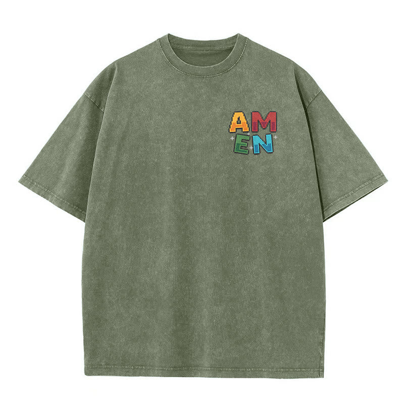 Christianartworkshop Amen Pixel Art Agree Move End Never Akronym Vorder- und Rückseite Druck Waschtes T-Shirt - image 10