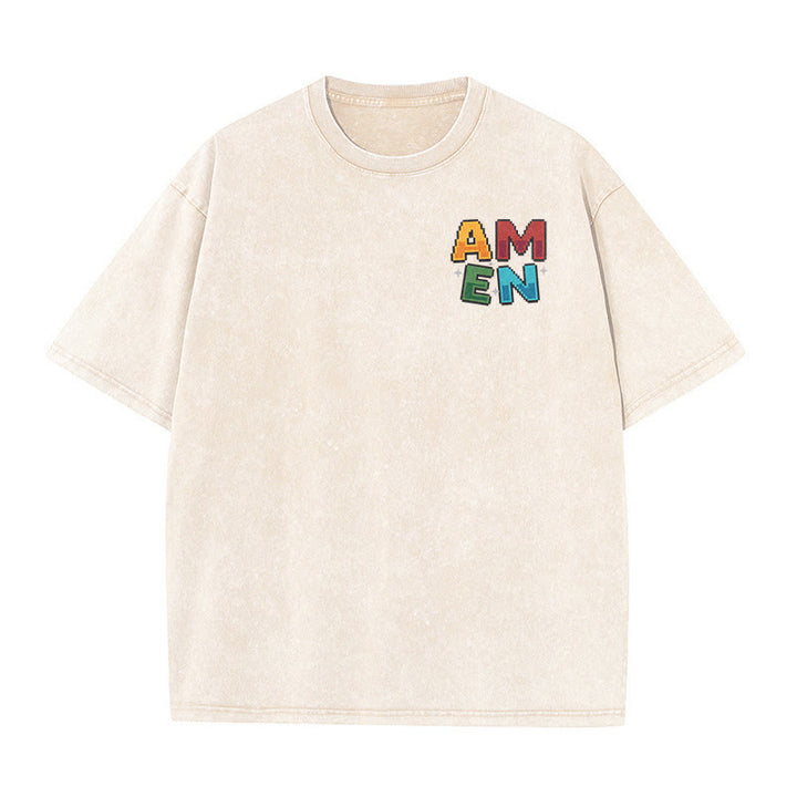 Christianartworkshop Amen Pixel Art Agree Move End Never Akronym Vorder- und Rückseite Druck Waschtes T-Shirt - image 4