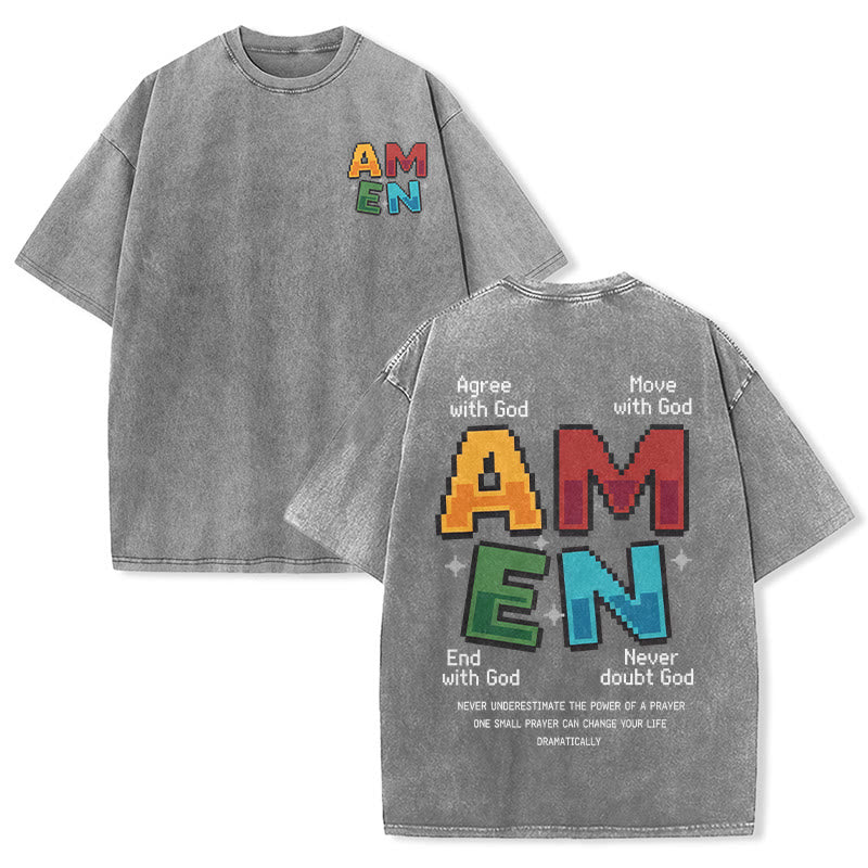 Christianartworkshop Amen Pixel Art Agree Move End Never Akronym Vorder- und Rückseite Druck Waschtes T-Shirt - Grau - 5XL - image 24