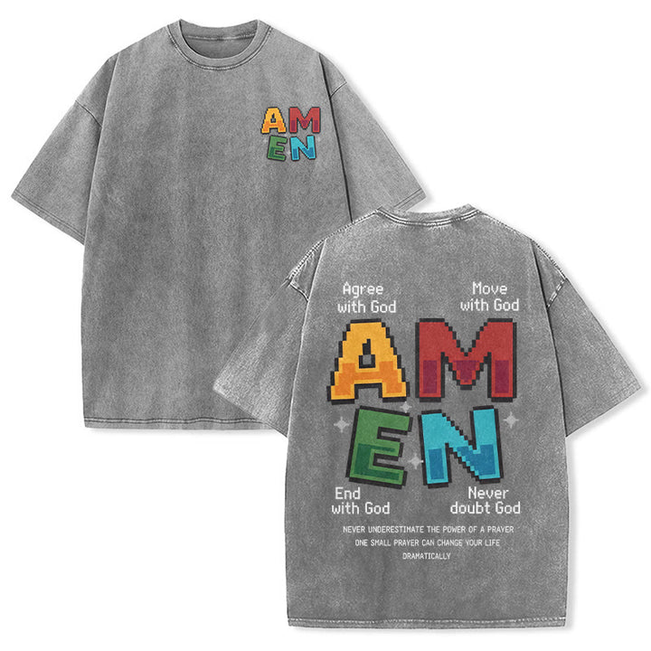 Christianartworkshop Amen Pixel Art Agree Move End Never Akronym Vorder- und Rückseite Druck Waschtes T-Shirt - Grau - 5XL - image 24