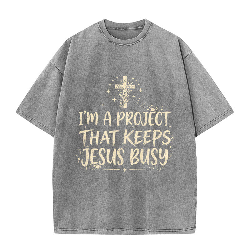 Christianartworkshop Ich bin ein Projekt, das Jesus beschäftigt – Lustiges Glaubenszitat – Gewaschenes Unisex-T-Shirt - Grau - 5XL - image 8
