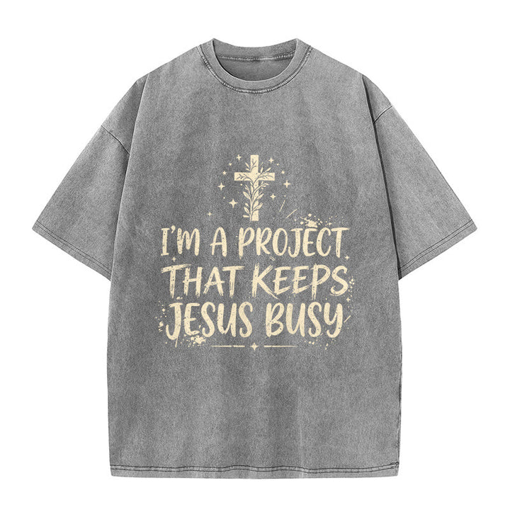 Christianartworkshop Ich bin ein Projekt, das Jesus beschäftigt – Lustiges Glaubenszitat – Gewaschenes Unisex-T-Shirt - Grau - 5XL - image 8