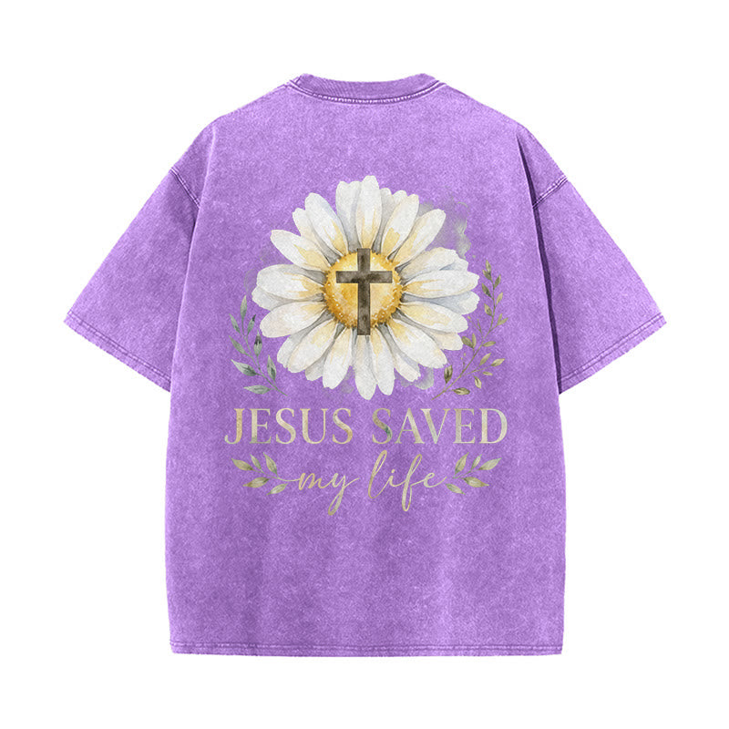 Christianartworkshop „Jesus rettete mein Leben“ Aquarell-Gänseblümchenkreuz-Druck Vorder- und Rückseite Waschbares T-Shirt - image 19