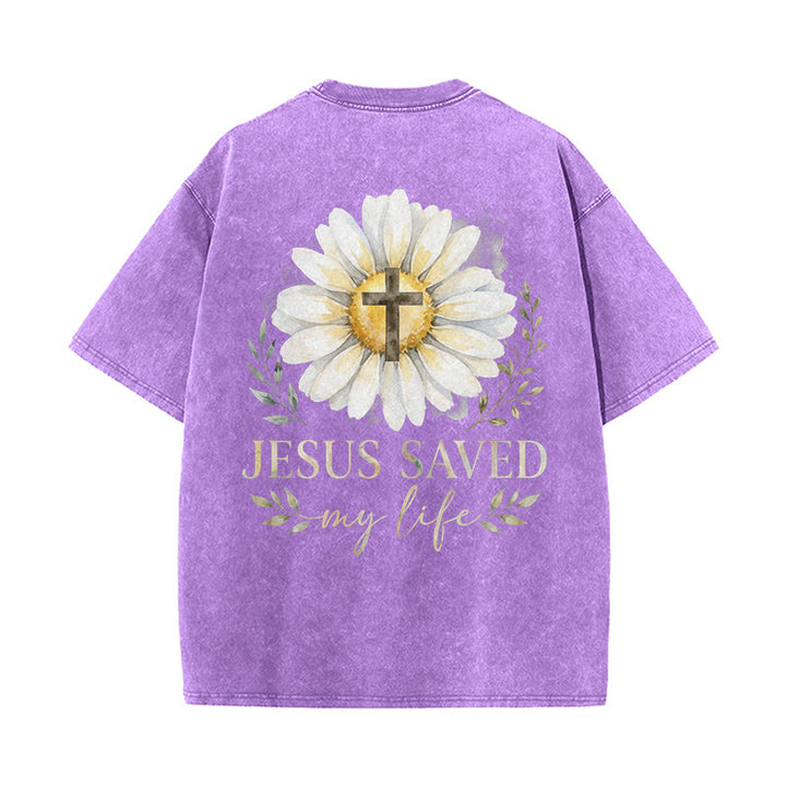 Christianartworkshop „Jesus rettete mein Leben“ Aquarell-Gänseblümchenkreuz-Druck Vorder- und Rückseite Waschbares T-Shirt - image 19