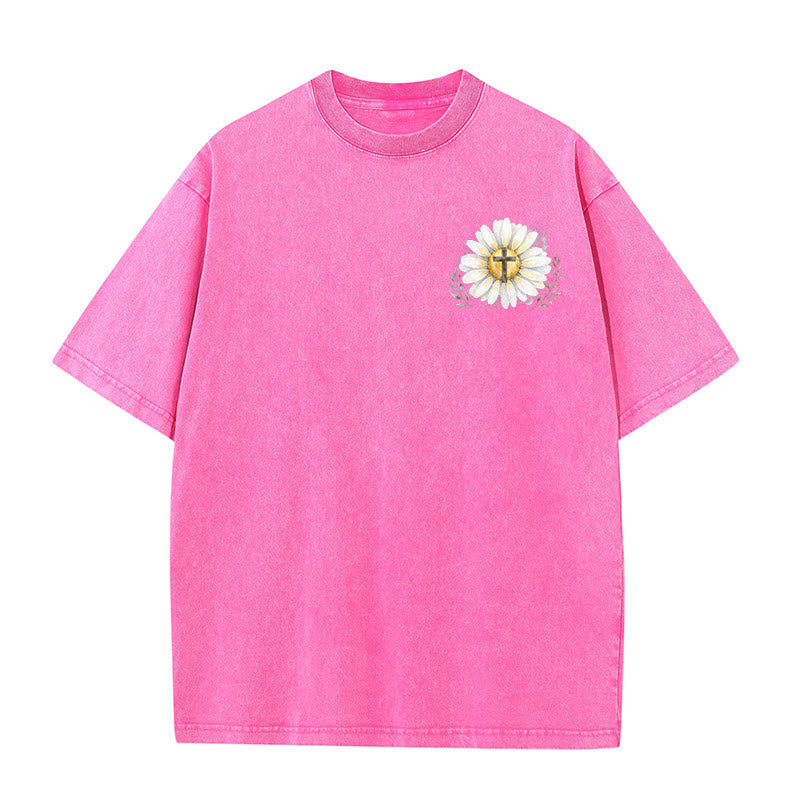 Christianartworkshop „Jesus rettete mein Leben“ Aquarell-Gänseblümchenkreuz-Druck Vorder- und Rückseite Waschbares T-Shirt - image 17