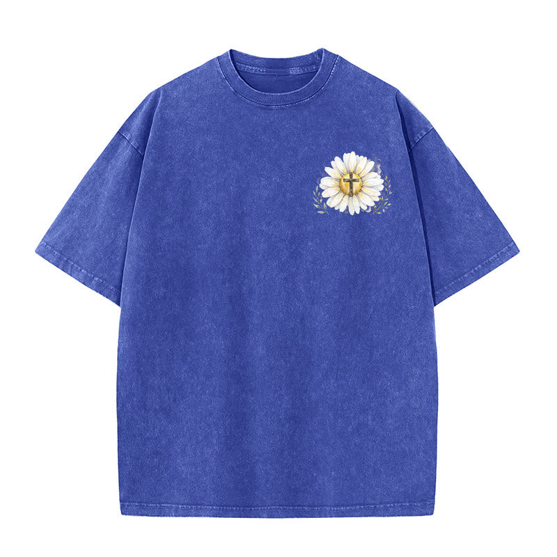 Christianartworkshop „Jesus rettete mein Leben“ Aquarell-Gänseblümchenkreuz-Druck Vorder- und Rückseite Waschbares T-Shirt - image 23