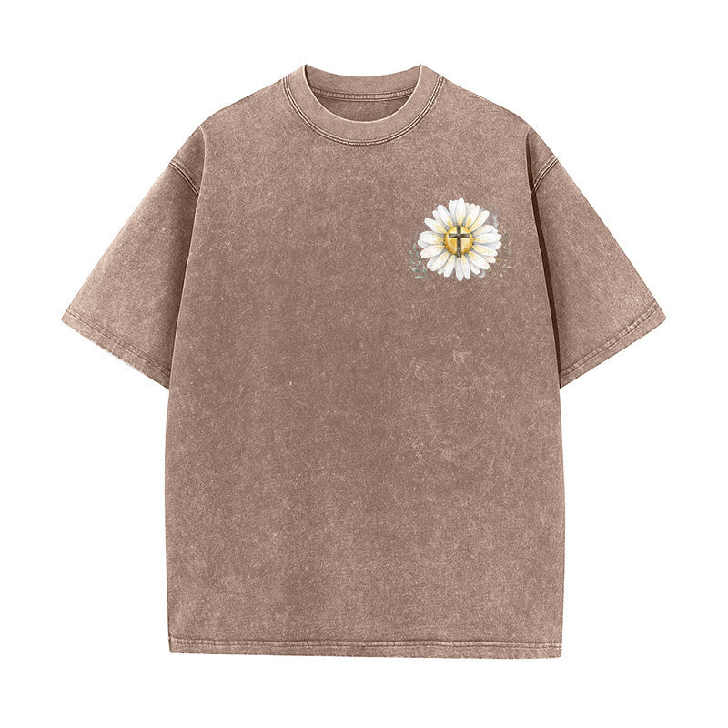 Christianartworkshop „Jesus rettete mein Leben“ Aquarell-Gänseblümchenkreuz-Druck Vorder- und Rückseite Waschbares T-Shirt - image 5