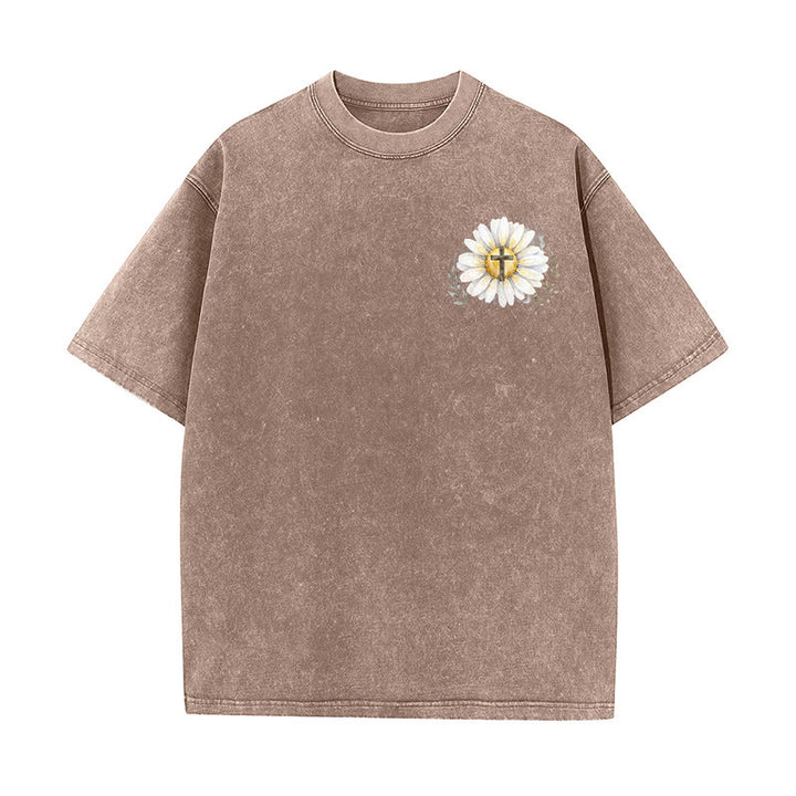 Christianartworkshop „Jesus rettete mein Leben“ Aquarell-Gänseblümchenkreuz-Druck Vorder- und Rückseite Waschbares T-Shirt - image 5