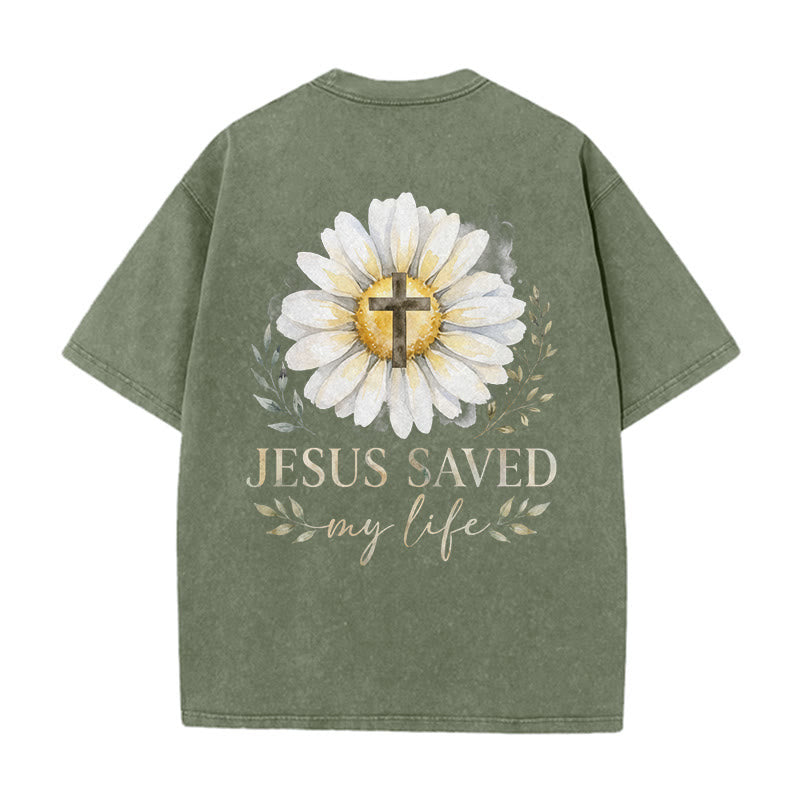 Christianartworkshop „Jesus rettete mein Leben“ Aquarell-Gänseblümchenkreuz-Druck Vorder- und Rückseite Waschbares T-Shirt - image 10