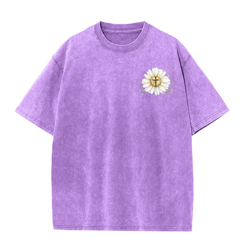 Christianartworkshop „Jesus rettete mein Leben“ Aquarell-Gänseblümchenkreuz-Druck Vorder- und Rückseite Waschbares T-Shirt - image 20