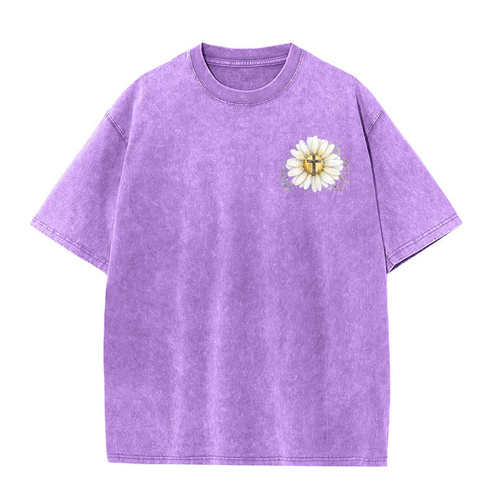 Christianartworkshop „Jesus rettete mein Leben“ Aquarell-Gänseblümchenkreuz-Druck Vorder- und Rückseite Waschbares T-Shirt - image 20