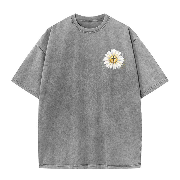 Christianartworkshop „Jesus rettete mein Leben“ Aquarell-Gänseblümchenkreuz-Druck Vorder- und Rückseite Waschbares T-Shirt - image 26