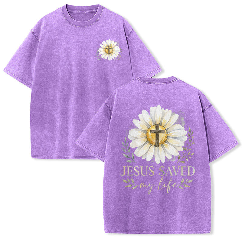 Christianartworkshop „Jesus rettete mein Leben“ Aquarell-Gänseblümchenkreuz-Druck Vorder- und Rückseite Waschbares T-Shirt - Lila - 5XL - image 18