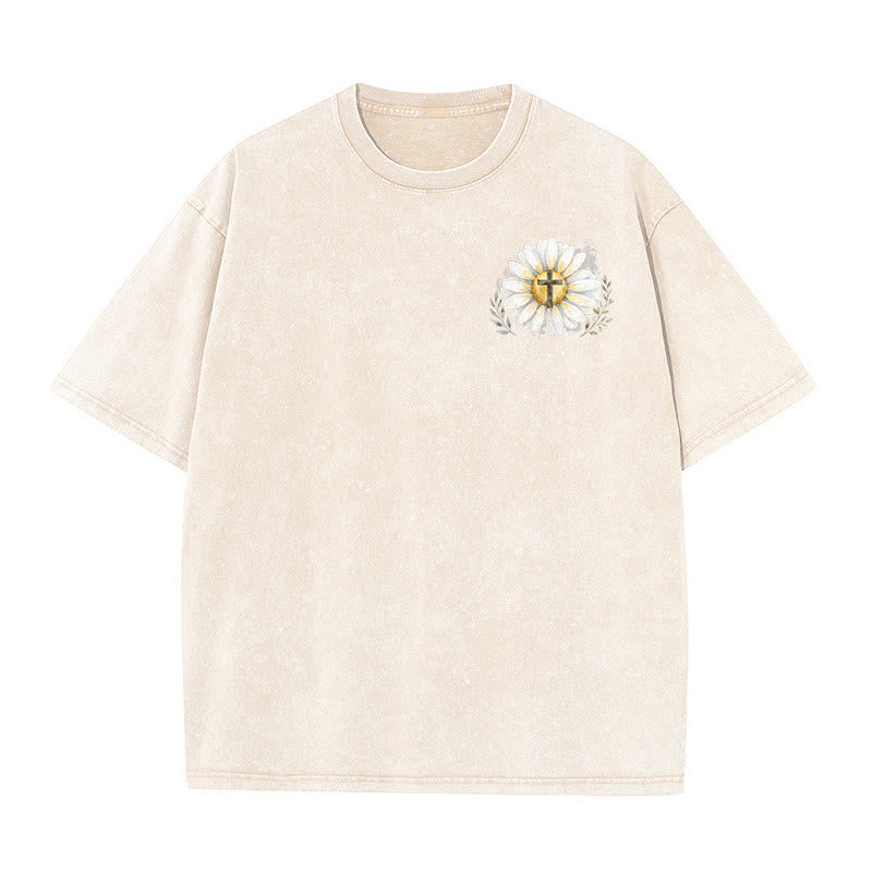 Christianartworkshop „Jesus rettete mein Leben“ Aquarell-Gänseblümchenkreuz-Druck Vorder- und Rückseite Waschbares T-Shirt - image 8