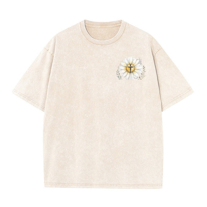 Christianartworkshop „Jesus rettete mein Leben“ Aquarell-Gänseblümchenkreuz-Druck Vorder- und Rückseite Waschbares T-Shirt - image 8