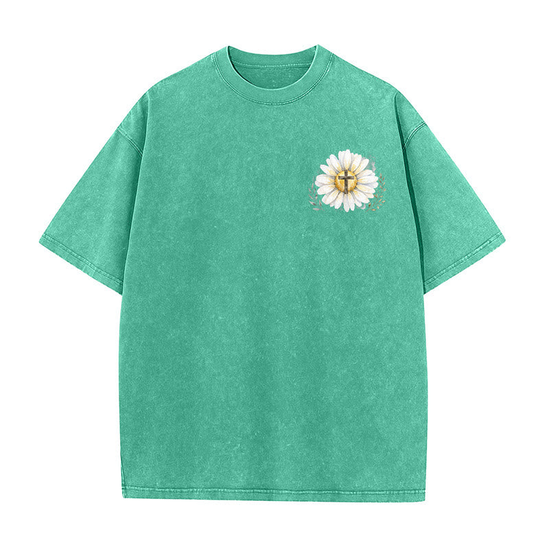 Christianartworkshop „Jesus rettete mein Leben“ Aquarell-Gänseblümchenkreuz-Druck Vorder- und Rückseite Waschbares T-Shirt - image 14