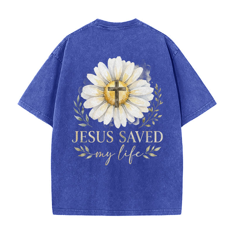 Christianartworkshop „Jesus rettete mein Leben“ Aquarell-Gänseblümchenkreuz-Druck Vorder- und Rückseite Waschbares T-Shirt - image 22