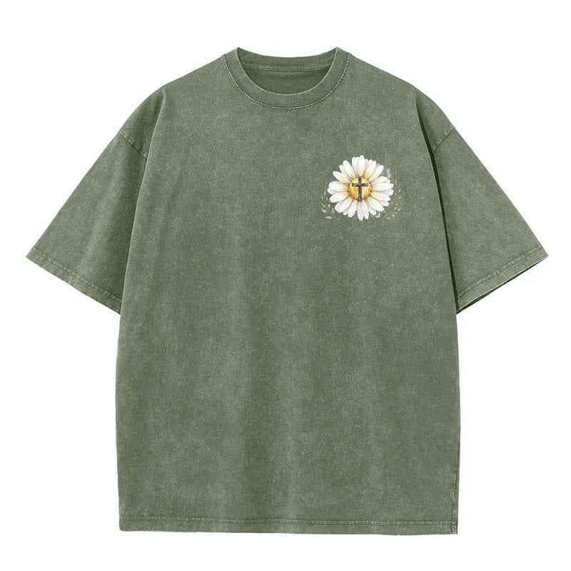 Christianartworkshop „Jesus rettete mein Leben“ Aquarell-Gänseblümchenkreuz-Druck Vorder- und Rückseite Waschbares T-Shirt - image 11