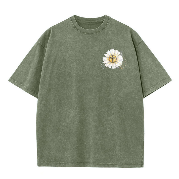 Christianartworkshop „Jesus rettete mein Leben“ Aquarell-Gänseblümchenkreuz-Druck Vorder- und Rückseite Waschbares T-Shirt - image 11
