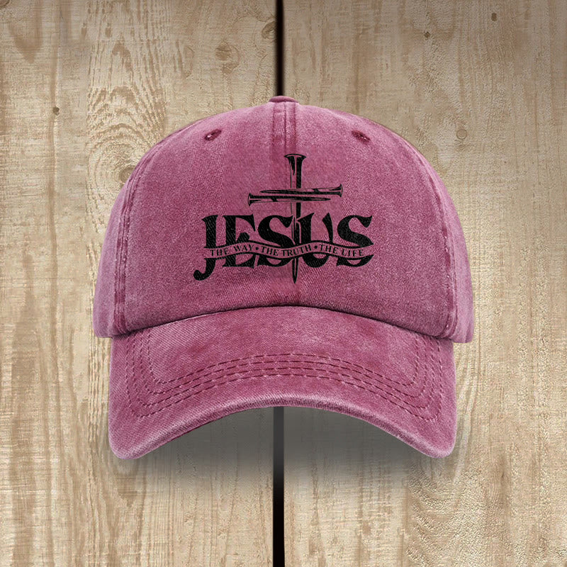 Christianartworkshop Jesus – Der Weg, die Wahrheit, das Leben – Bestickte Baseballkappe mit Nagelkreuzmotiv - Weinrot - image 11