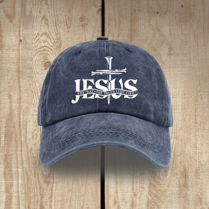 Christianartworkshop Jesus – Der Weg, die Wahrheit, das Leben – Bestickte Baseballkappe mit Nagelkreuzmotiv - Marineblau - image 5