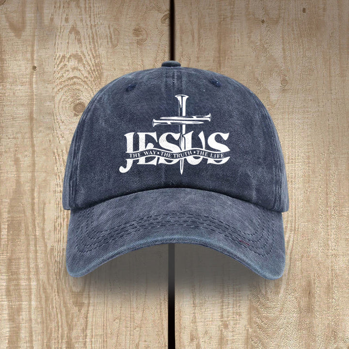 Christianartworkshop Jesus – Der Weg, die Wahrheit, das Leben – Bestickte Baseballkappe mit Nagelkreuzmotiv - Marineblau - image 5