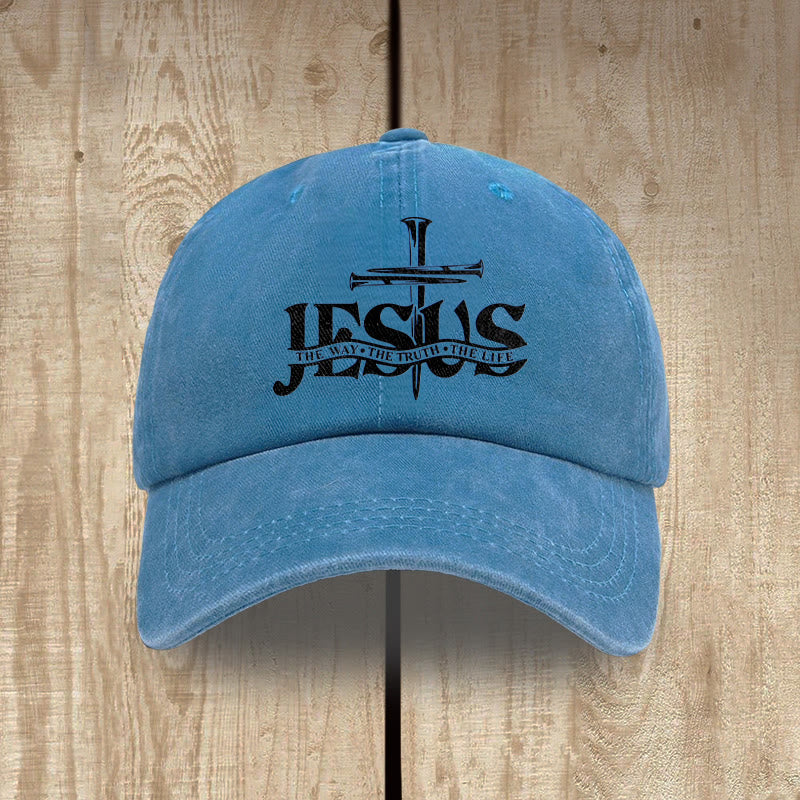 Christianartworkshop Jesus – Der Weg, die Wahrheit, das Leben – Bestickte Baseballkappe mit Nagelkreuzmotiv - Blau - image 8