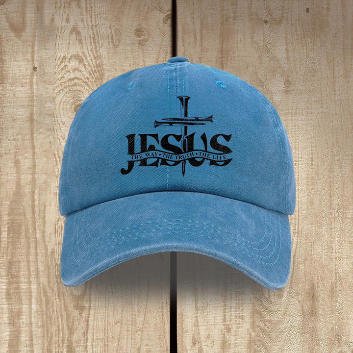 Christianartworkshop Jesus – Der Weg, die Wahrheit, das Leben – Bestickte Baseballkappe mit Nagelkreuzmotiv - Blau - image 8