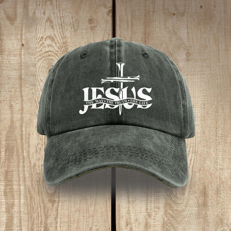 Christianartworkshop Jesus – Der Weg, die Wahrheit, das Leben – Bestickte Baseballkappe mit Nagelkreuzmotiv - Armeegrün - image 13