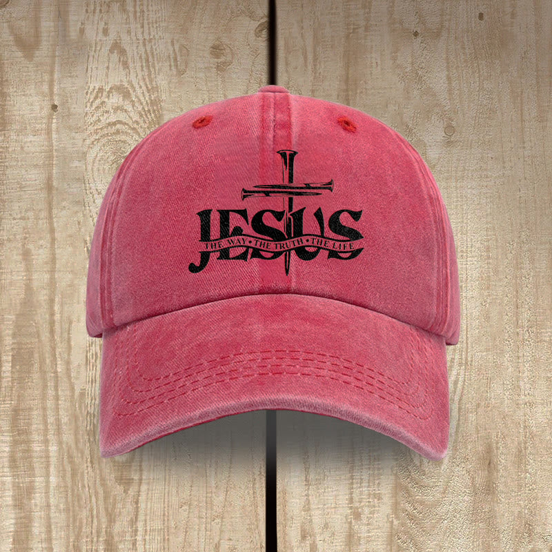 Christianartworkshop Jesus – Der Weg, die Wahrheit, das Leben – Bestickte Baseballkappe mit Nagelkreuzmotiv - Rot - image 7