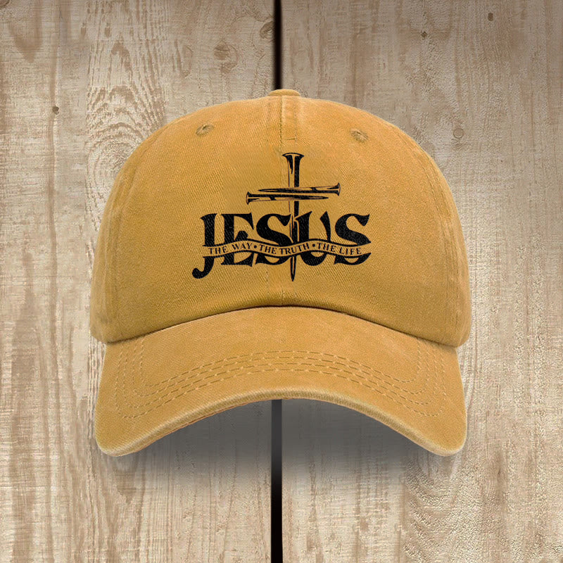 Christianartworkshop Jesus – Der Weg, die Wahrheit, das Leben – Bestickte Baseballkappe mit Nagelkreuzmotiv - Gelb - image 9