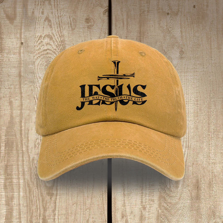 Christianartworkshop Jesus – Der Weg, die Wahrheit, das Leben – Bestickte Baseballkappe mit Nagelkreuzmotiv - Gelb - image 9