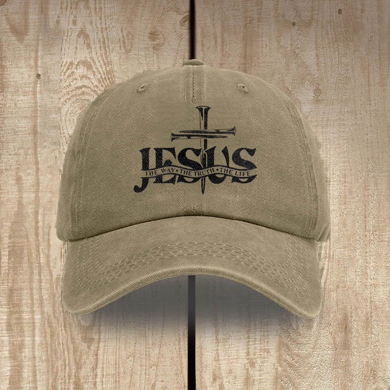 Christianartworkshop Jesus – Der Weg, die Wahrheit, das Leben – Bestickte Baseballkappe mit Nagelkreuzmotiv - Khaki - image 15